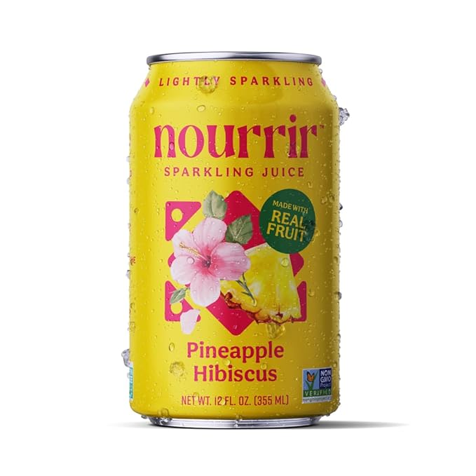 Nourrir Sparkling Pineapple Hibiscus Juice Real Fruit Tropical &amp Floral Fusion Non-GMO Gluten-Free Non-Alcoholic 90 cals 0g Added Sugar 12 cans (12-Pack)