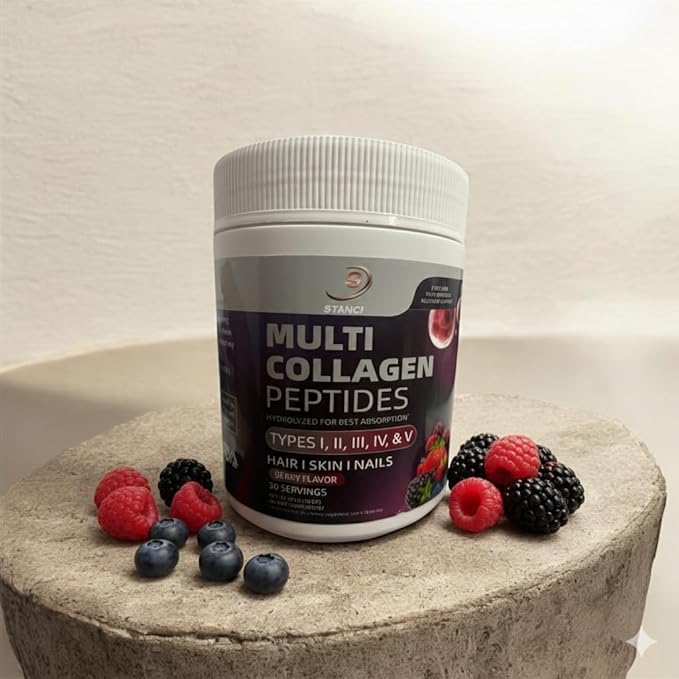 Multi Collagen Peptides Supplement Berry Flavor Types I II III IV V Hair Skin Nails Support 30 Servings
