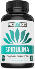 Zhou Spirulina Tablets - Spirulina Pills Greens Superfood Supplement with Chlorophyll &amp Blue Spirulina Powder Cognitive &amp Immune Support Pure Premium Formula - 180 Tablets