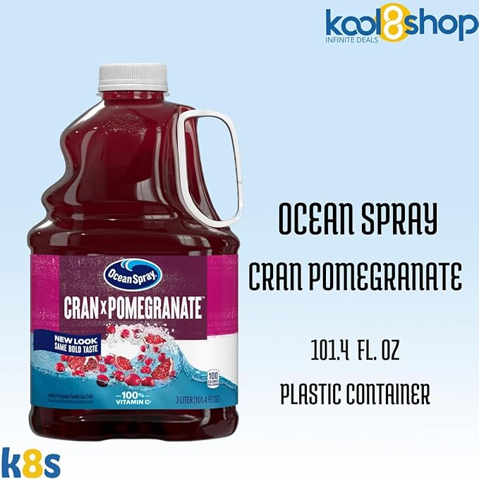 Ocean Spray Cran Pomegranate Juice Drink 101.4 fl oz Plastic Bottles 2 Pack + 15 Sugarcane Disposable Straws by KOOL8SHOP Infinite Deals