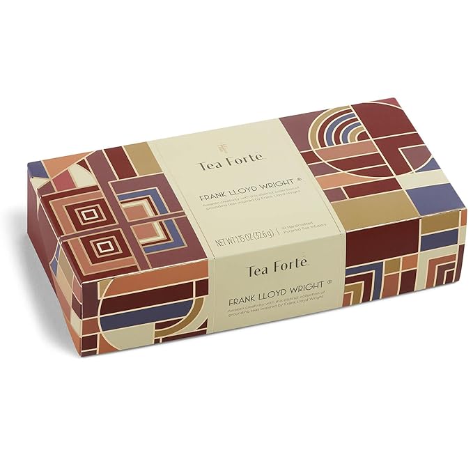 Tea Forte Premium Petite Presentation Box Gift Set Sampler 10 Count 2 of Each Blend Individually Wrapped Handcrafted Pyramid Infuser Bags Frank Lloyd Wright Tea