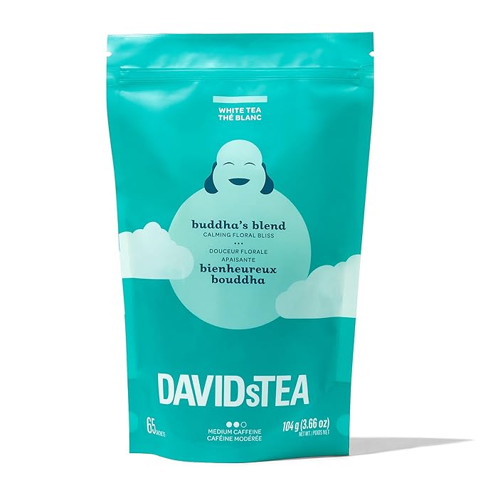 DAVIDsTEA Buddha’s Blend White Tea – Medium Caffeine Tea Bags with Jasmine Pearls &amp White Hibiscus – 65 Tea Bags – Delicate &amp Floral Fruity Tea Blend