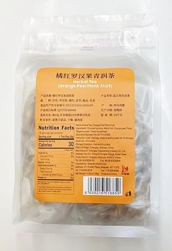 Orange Peel Monk Fruit Herbal Tea 4.52oz (16 Bags)Pack of 2