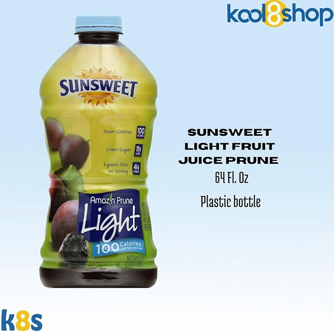 Sunsweet Amazin Prune Light Juice 64 fl oz Plastic Bottles 4 Pack + 15 Sugarcane Disposable Straws by KOOL8SHOP Infinite Deals