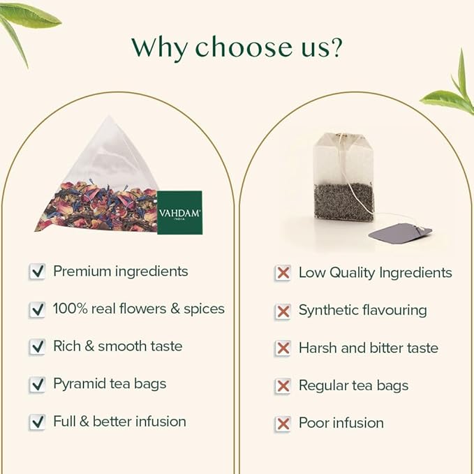 VAHDAM Hibiscus Rose Tea Bags - 100% Whole Hibiscus Flowers Herbal Tea Bags (100 Count) With Rose Chamomile &amp Exotic Spices | Caffeine Free Floral Flavor Tisane | Resealable Ziplock Pouch