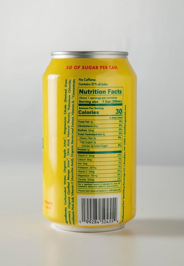 Flying Ostrich Mangogo Sparkling Electrolyte Hydration Drink - Mango Flavored with Ocean Minerals Magnesium &amp Vitamin C &amp D Low Sugar No Artificial Sweeteners 12 FL OZ Cans Pack of 12