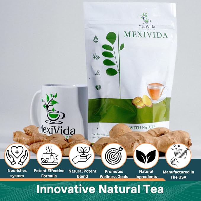 MexiVida Herbal Tea Supports Blood Pressure &amp Sugar Balance All Natural Ginger Turmeric Tea Nutrient-Rich Herbal Tea Caffeine-Free Wellness Tea