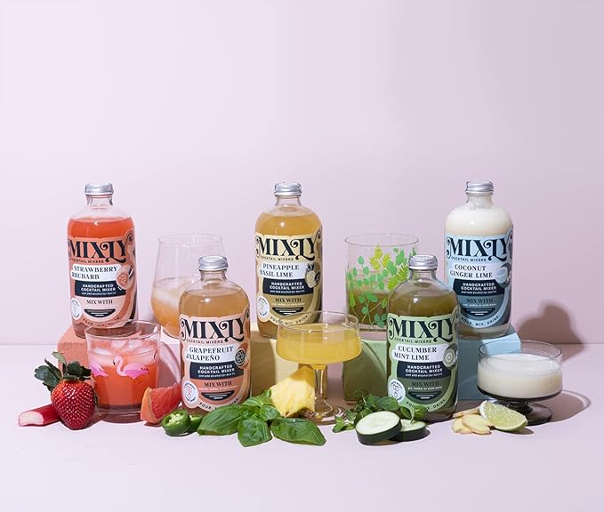 Mixly Cucumber Mint Lime Mixer Made with Fresh Squeezed Juice Ready to Drink Use with Vodka Gin Soda Water 16 oz.