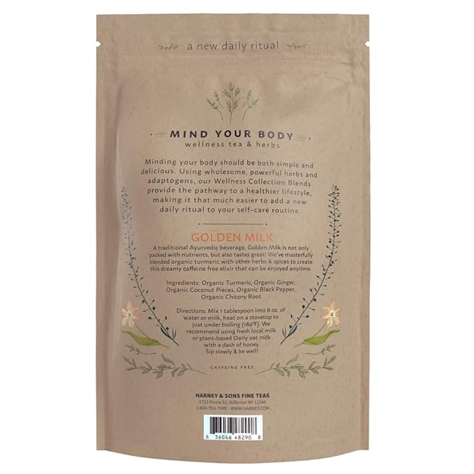 Harney &amp Sons Golden Milk Powder| Wellness Blend with Turmeric Ginger Coconut &amp Spices 10 Oz Bag