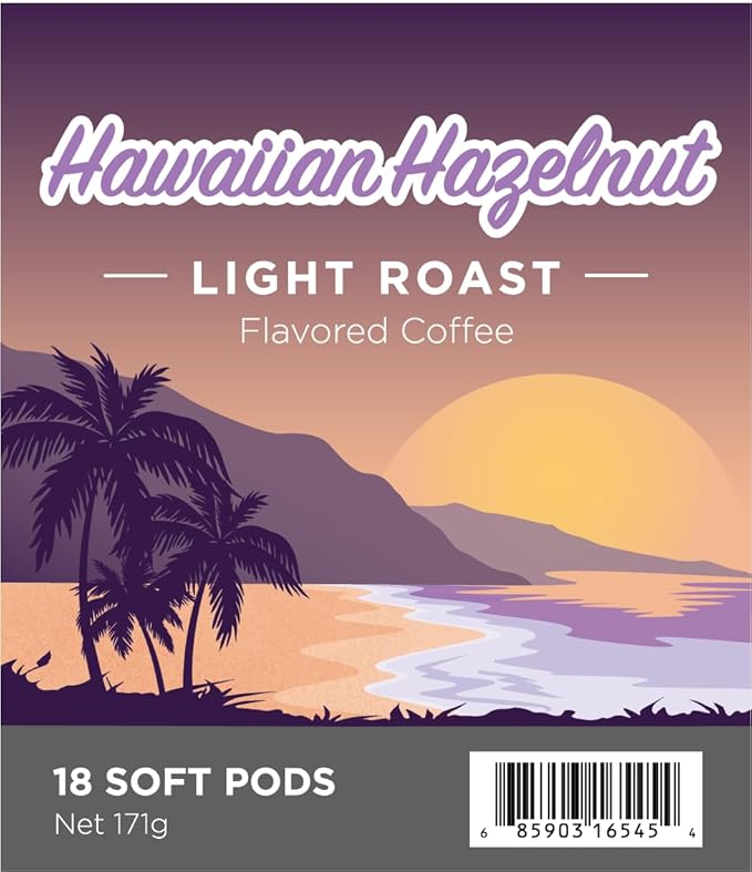 Wolfgang Puck Coffee Hawaiian Hazelnut Flavored 9.5 Gram soft Pods 18 Count (Pack of 3)