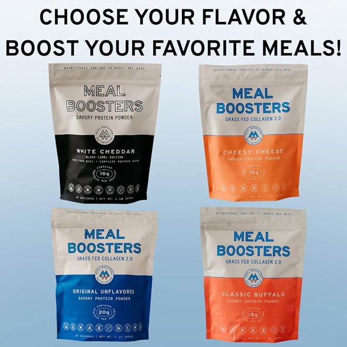 Meal Boosters Savory Protein Powder Supplement | 15–20g Complete Protein Meal Enhancer for Cooking &amp Prep | Collagen Peptides for Gut Joint &amp Support | Keto Friendly Gluten Free (Cheesy Chee