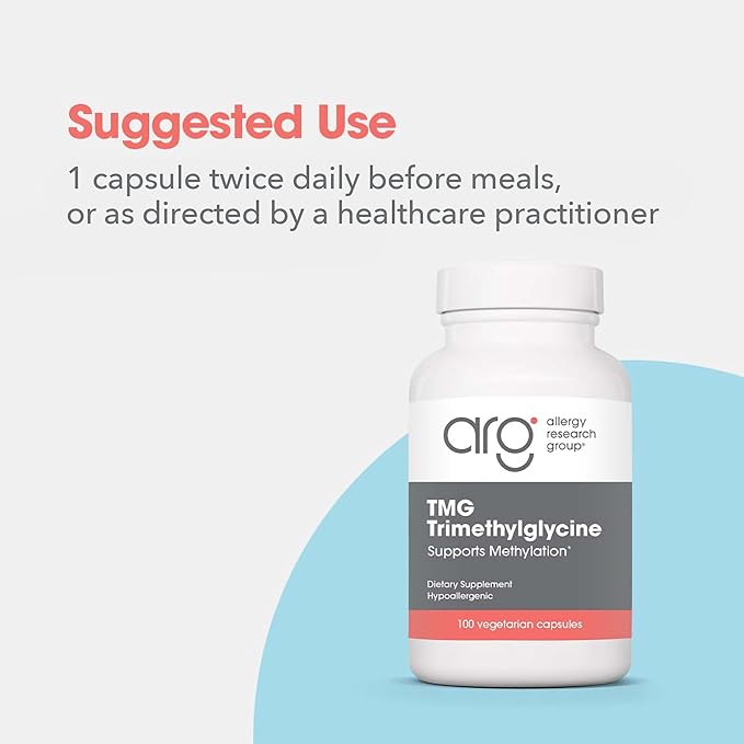 Allergy Research Group ARG TMG Trimethylglycine - Supports Cardiovascular &amp Liver Health - Delivers 750 mg Trimethylglycine per Serving - Vegetarian &amp Hypoallergenic - 100 Servings - 100 Capsu