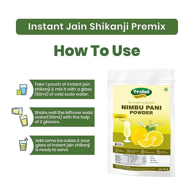 Yeshvi NATURAL Spicy Guava &amp Kokum Jamun Fruit Juice Powder With Nimbu Pani Combo Pack Instant Drink Mix 300gm