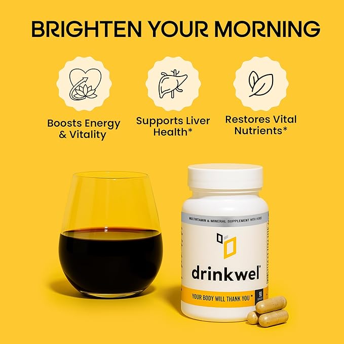 drinkwel for Better Mornings - Premium Multivitamin Supplement - Liver Support &amp Immune Support- Milk Thistle Vitamin C Zinc Magnesium - 90 Count - Single Bottle
