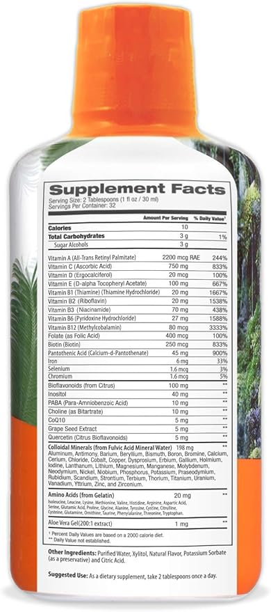 Tropical Oasis Mega Plus - Liquid Multivitamin and Mineral Supplement – Includes 85 Vitamins &amp Minerals 20 Amino Acids + CoQ10 Grape Seed Extract &amp Organic Aloe Vera - 32oz 32 Servings 334