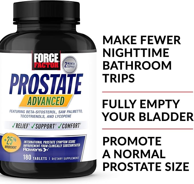 Force Factor Prostate Advanced Health Supplement for Men for Reducing Nighttime Bathroom Trips Bladder &amp Urinary Relief with Saw Palmetto Beta-Sitosterol 180 Tablets (Pack of 2)