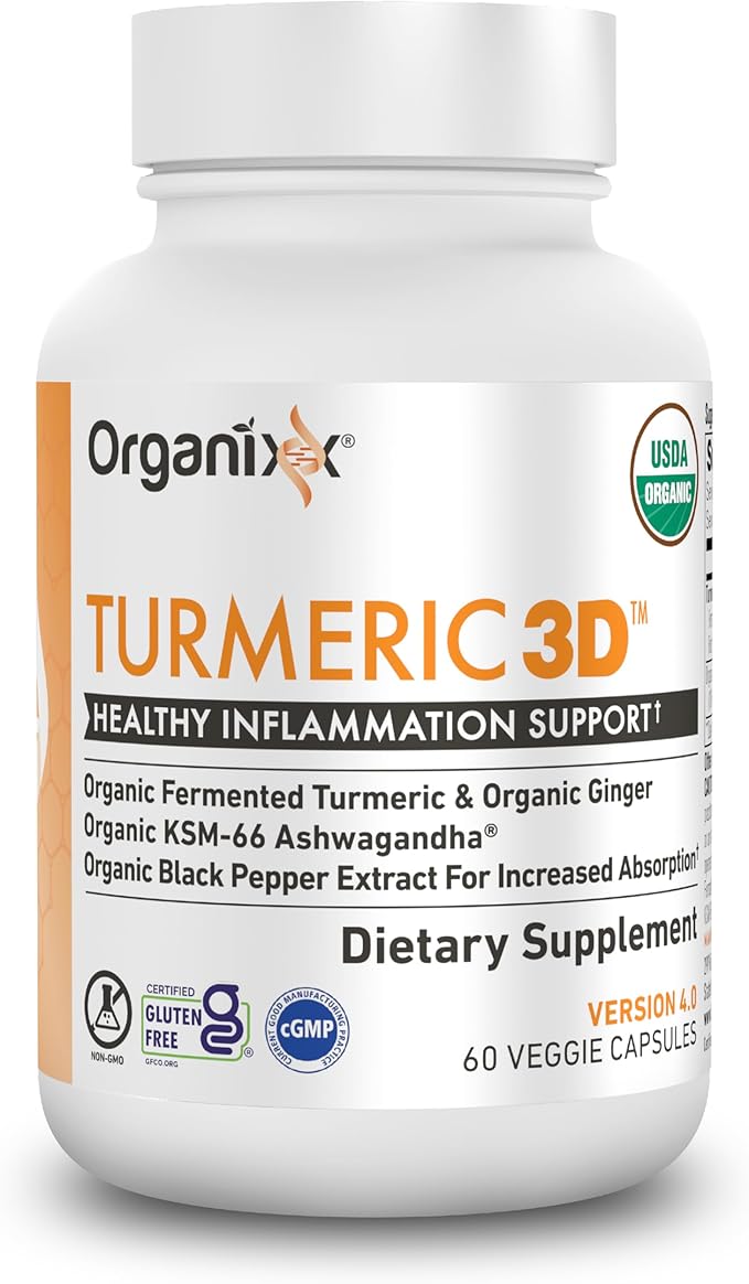 Organixx USDA Organic Turmeric Curcumin Supplement with Ashwagandha Vitamin D Turmeric &amp Ginger – Fermented for Maximum Bioavailability 30 Count (Pack of 2)