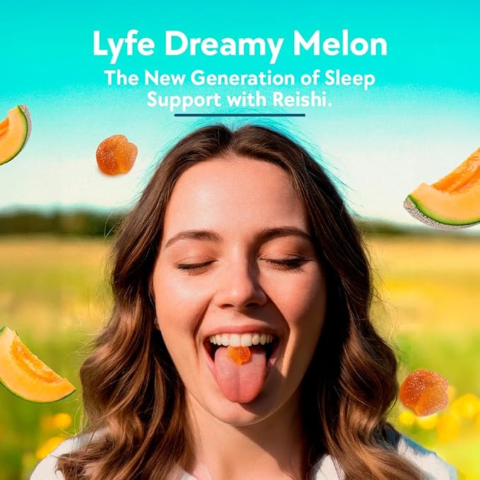 LYFE Functional Mushroom Gummies Creamy Melon Flavor (40 Count) – Reishi and Chamomile and Aminita Muscaria Help to Provide with a Deep Sleep &amp Relaxed State of Mind.