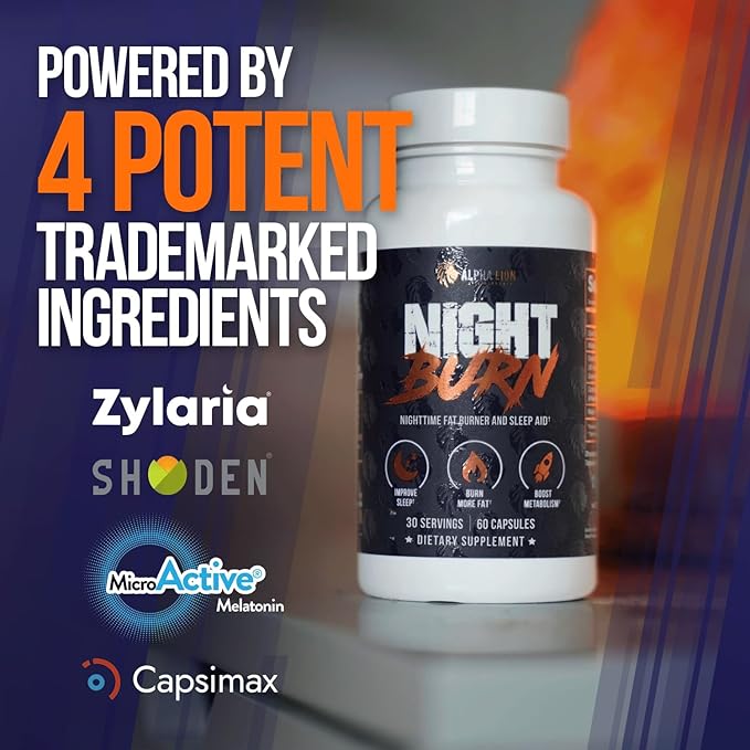 ALPHA LION Night Burn Metabolism Booster for Weight Loss Less Body Fat More Muscle Promotes Lean Body Calorie Burning Supplement Relax Better Promote Healthy Cortisol (60 Capsules)