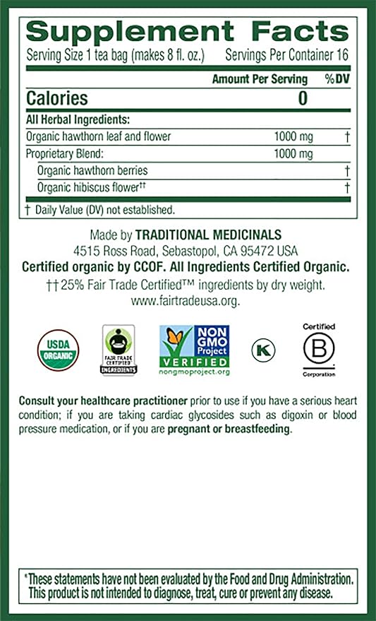 Traditional Medicinals Organic Hawthorn &amp Hibiscus Herbal Tea Promotes Heart Health (Pack of 3) 48 Tea Bags Total