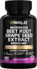 X Gold Health Beet Root Extract with Grape Seed Extract 28000mg Equivalent Nitric Oxide &amp Circulation Support Extra Strength Micronized Formula 180 Veggie Capsules