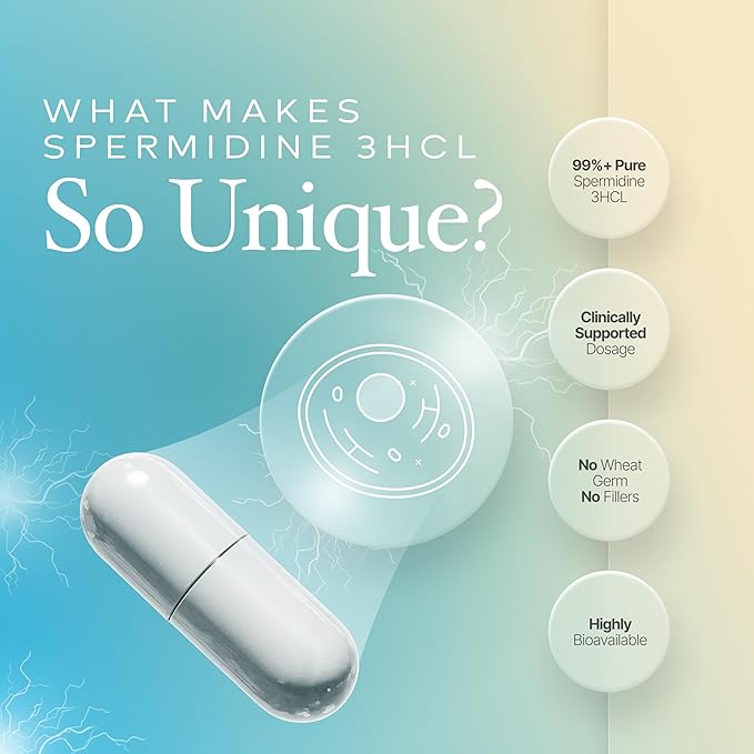 Spermidine Capsules Gluten Free 99% Concentration 100x More Potent Than Wheat Germ Extract for Anti-Aging DNA Telomere Support
