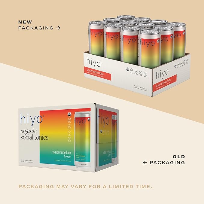 Hiyo Organic Social Tonic - Watermelon Lime 12 Pack - N.A. Functional Seltzer Sparkling Water Crafted with Organic Adaptogens Nootropics &amp Botanicals