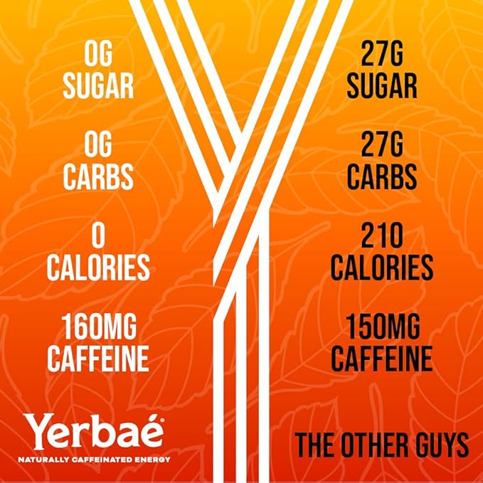 Yerbaé Energy Seltzer - Orange Cherry Pineapple No Sugar/Calories/Carbs. Energized by Yerba Mate Naturally Caffeinated Plant-Based Healthy Alternative to Coffee/Sugary Sodas Pack of 12 12oz cans