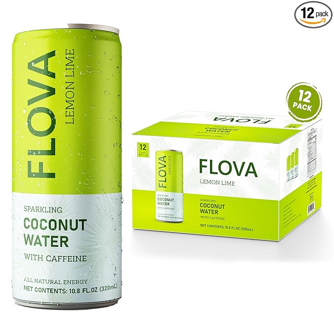 Flova Lemon Lime Energy Drink All Natural Electrolytes and Minerals from Coconut Water 4 Simple Easy to Pronounce Ingredients 99% Juice Pack of 12 Cans