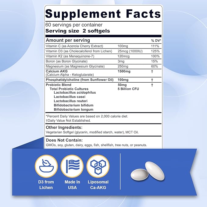 Hydrolyzed Collagen Peptides Pills + Liposomal Calcium AKG Supplement 1500mg