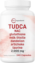 Micro Ingredients TUDCA Bile Salts 2000mg Supplement 240 Capsules | 7-in-1 Complex with NAC Milk Thistle Glutathione Dandelion &amp Artichoke | Extra Strength Tauroursodeoxycholic Acid | Non-GMO