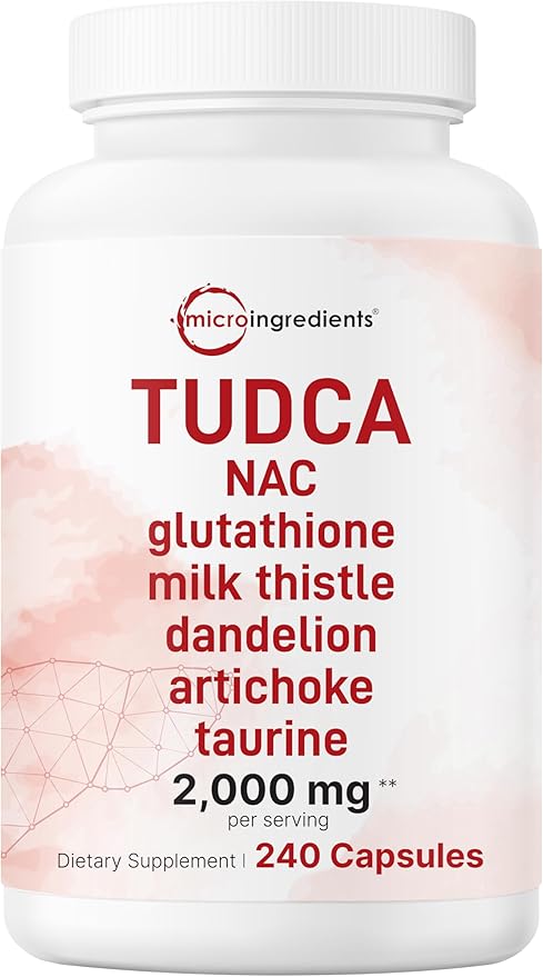 Micro Ingredients TUDCA Bile Salts 2000mg Supplement 240 Capsules | 7-in-1 Complex with NAC Milk Thistle Glutathione Dandelion &amp Artichoke | Extra Strength Tauroursodeoxycholic Acid | Non-GMO