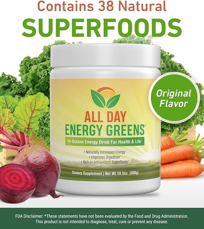 IVL - All Day Energy Greens - Supplement Powder Mix Drink Greens Powder Superfood - Super Greens Blend for Optimal Nutrition Energy &amp Digestion Green Juice Superfood Boost