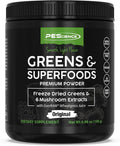 PEScience Greens Powder Superfood with Natural Chlorophyll Reishi &amp Turkey Tail Mushroom Powders Freeze-Dried Kale Spinach Broccoli Sprouts with Antioxidants - Original Flavor 30 Servings