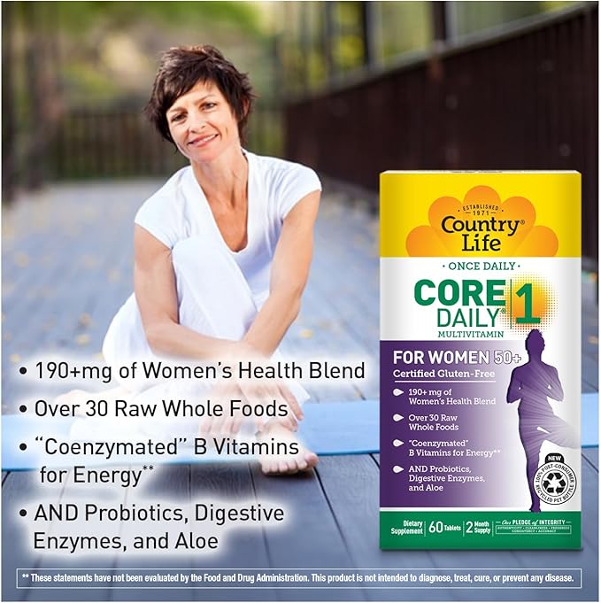 Country Life CORE Daily-1 for Women 50+ Multivitamin - Formulated for Women Over 50 Complete Daily Nutrition with Women's Health Blend Coenzymated B Vitamins Probiotics and Digestive Enzymes