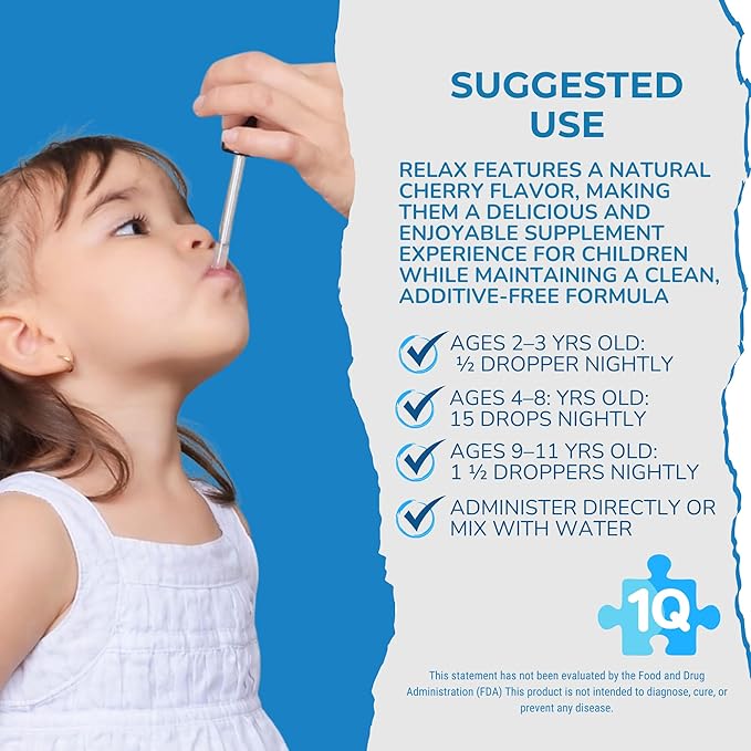 1Q Relax – Natural Liquid Calm Keeper Drops for Kids| Magnesium Glycinate L-Theanine &amp L-Glycine |No Melatonin Sugar-Free Vegan Non-GMO | Advanced Absorption | Gentle Mood Bedtime &amp Sleep