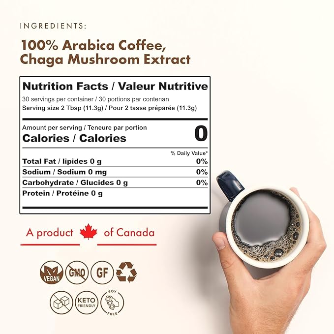 Sollo Infused Instant Chaga Mushroom Coffee Sticks (24 Servings) Memory &amp Clarity Support 100% Chaga Medium-Dark Roast Arabica Freeze Dried Coffee in Single Serve Sticks.