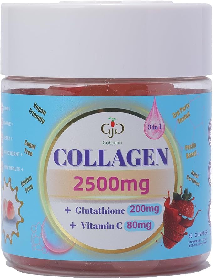 Collagen Gummies 2500mg with Vitamin C &amp Glutathione for Skin Hair &amp Nails - Delicious Filled Gummies - Anti-Aging Dietary Supplement Support Hydration &amp Radiance - 60 Count for Women &am