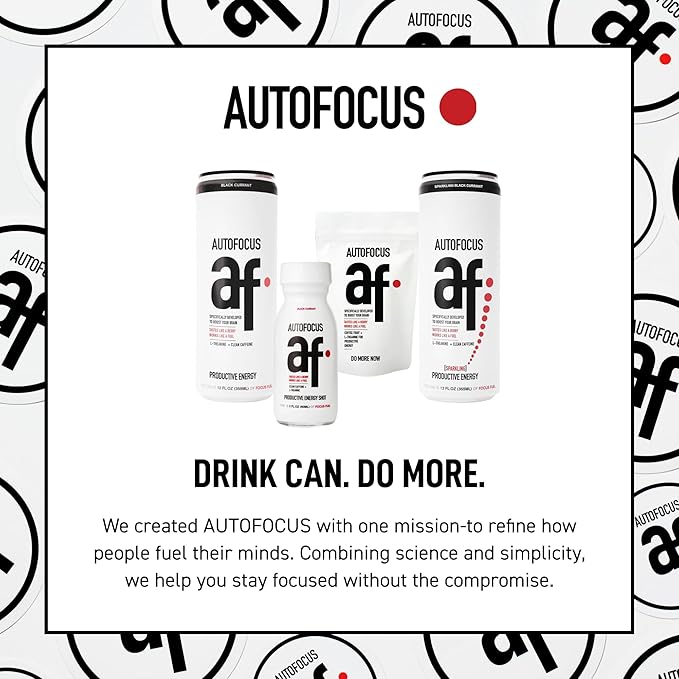 AUTOFOCUS Sparkling Energy Drink - Sparkling Focus Drink with Coffee Fruit &amp L-Theanine - Clean Caffeine Brain Booster - No Added Sugar Sparkling Productivity Drink - Black Currant - 12oz (Pack of