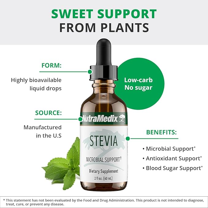 NutraMedix Sweet Leaf Stevia Liquid Drops - Sugar Free Sweetener from Pure Stevia Leaf Extract for Microbial Support - Low Carb No Added Sugar (2 oz / 60 ml)