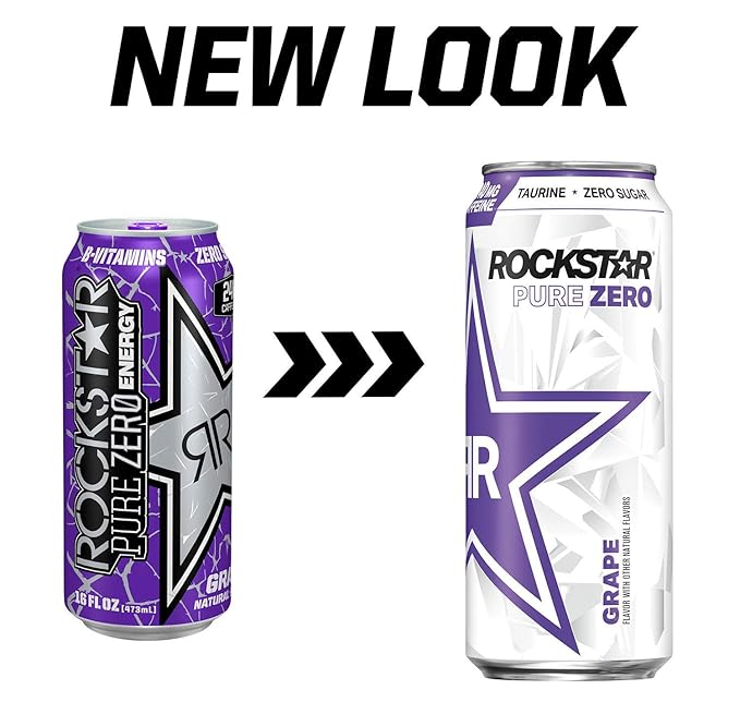 Rockstar Pure Zero Energy Drink Variety- Grape Mandarin Orange#TMGS Fruit Punch- 16fl.oz. (Pack of 16)
