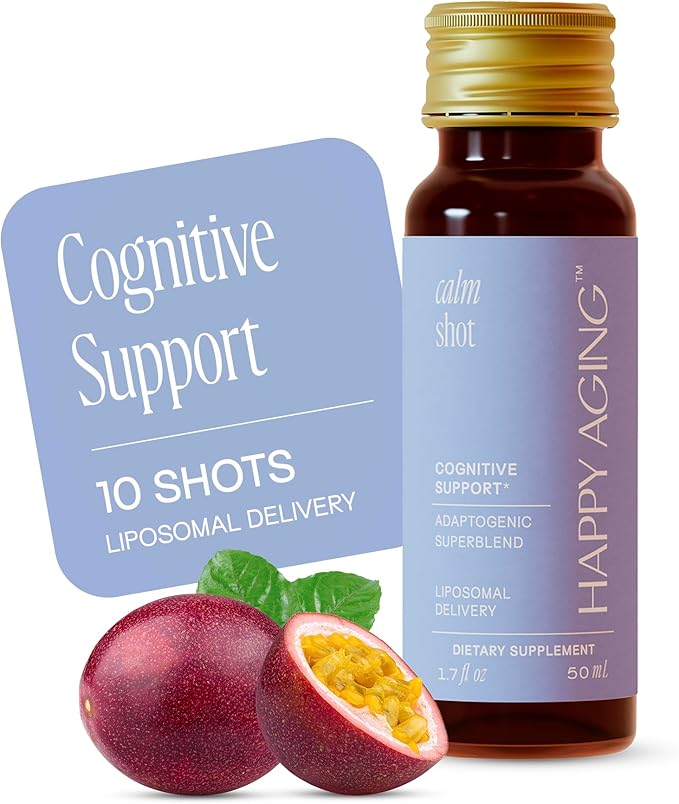 Happy Aging Cortisol Support for Women – Stress Relief &amp Mental Clarity with Ashwagandha L-Theanine L-Tyrosine Magnesium Sulfate Vitamin D3 &amp B6 Sugar-Free – 10 Ready-to-Drink Shots