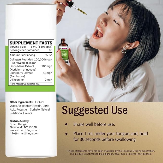 Collagen Mojo - Liquid Collagen for Women &amp Men Collagen Peptides with Lion's Mane Mushroom Elderberry &amp L-Theanine - Hair Skin Nails Joint Support Focus High Absorption - 100000mcg 2
