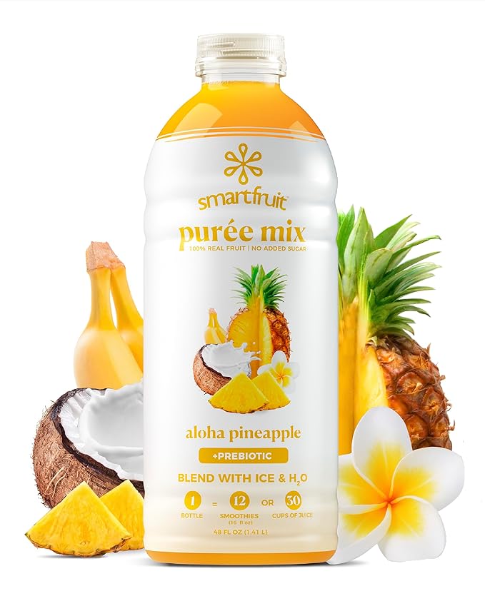 Smartfruit Aloha Pineapple + Prebiotic – 100% Real Fruit Purée with Pineapple Banana Apple &amp Coconut – Great for Smoothies Juice Yogurt Cocktails Teas – High in Vitamin A – 48oz