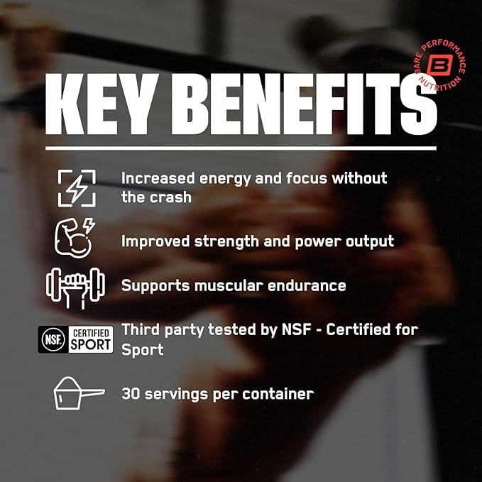 Bare Performance Nutrition BPN Flight Pre Workout Supports Energy and Mental Focus Improved Endurance &amp Muscle Pumps with CarnoSyn® Beta Alanine Blue Raspberry 30 Servings