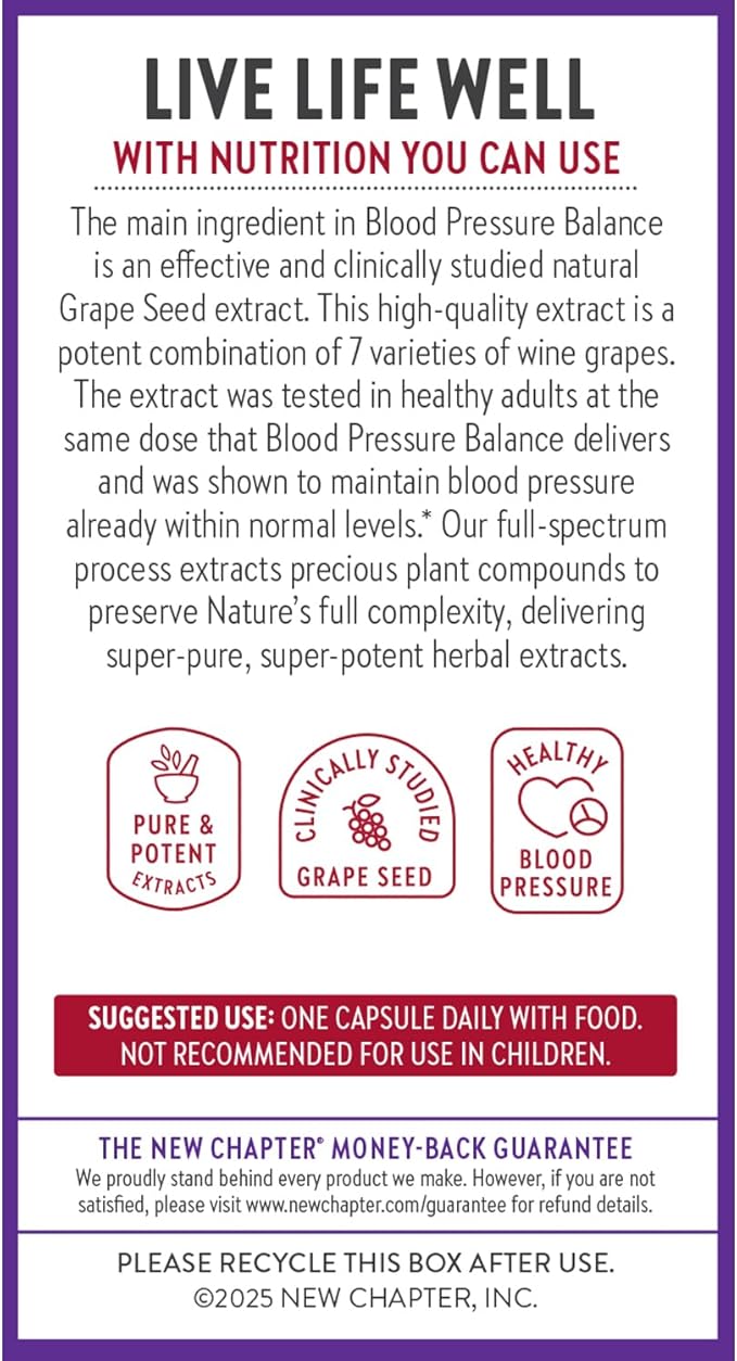 New Chapter Blood Pressure Supplement Take Care with Organic Vegan Grapeseed + Black Currant + Non-GMO Ingredients 30 Count