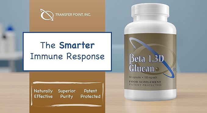 Transfer Point Yeast-Derived Beta 13D Glucan (13/16 B-Glucans) 200mg Minimum 85% Beta Glucan Content Non-GMO Vegetarian All-Natural Immune Support 60 Capsules