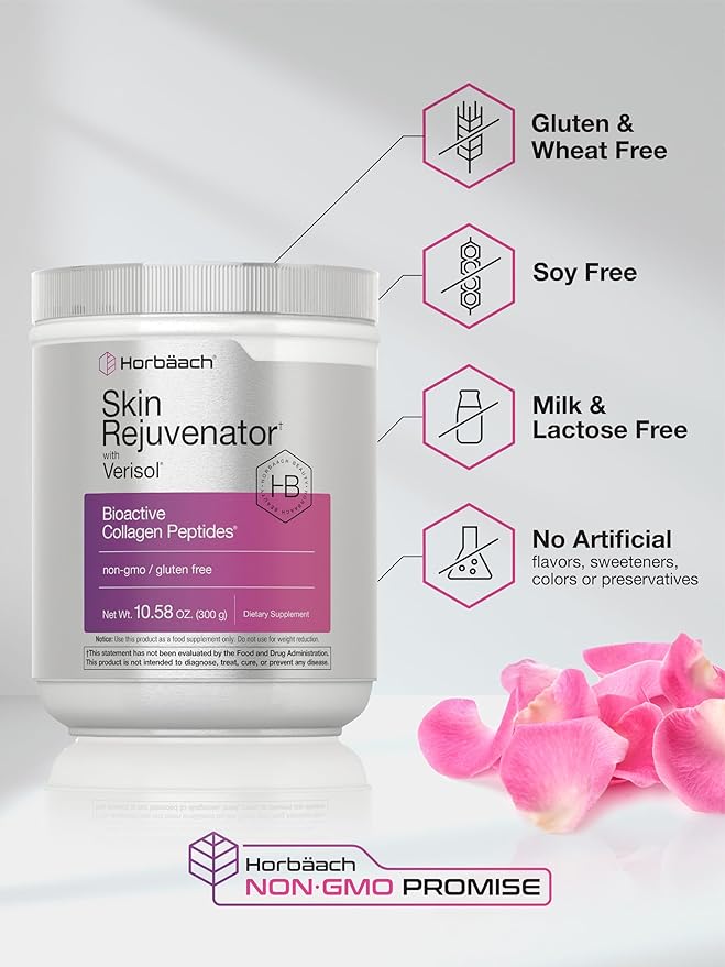 Horbäach Skin Rejuvenator with Verisol 10.58 oz | Bioactive Collagen Peptide Powder | Types I and III | Non GMO Gluten Free Supplement