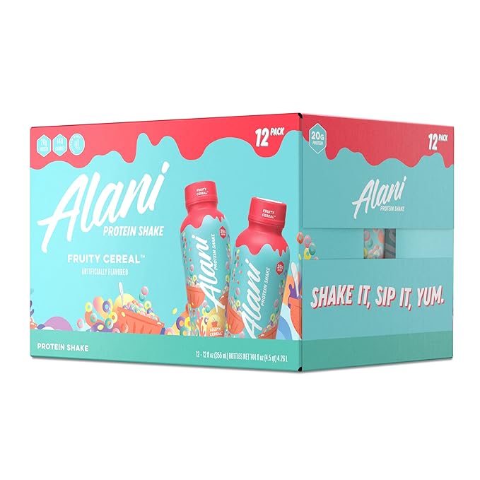 Alani Nu Protein Shake Ready to Drink Naturally Flavored Gluten Free Only 140 Calories with 20g Protein per 12 Fl Oz bottle (Fruity Cereal 12 Pack) 1