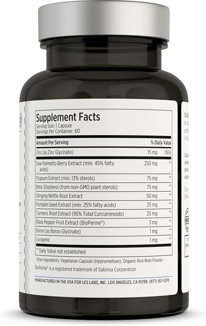 LES Labs Prostate Health – Prostate Support Urinary Tract Health Fewer Bathroom Visits &amp Improved Sleep – Saw Palmetto Pygeum Beta Sitosterol &amp Nettle Root – Non-GMO Supplement – 60 Capsul